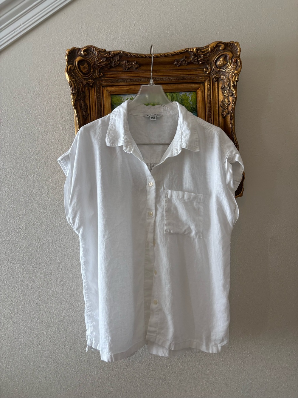 ORVIS Linen Blend Short Sleeve Button Down Top White